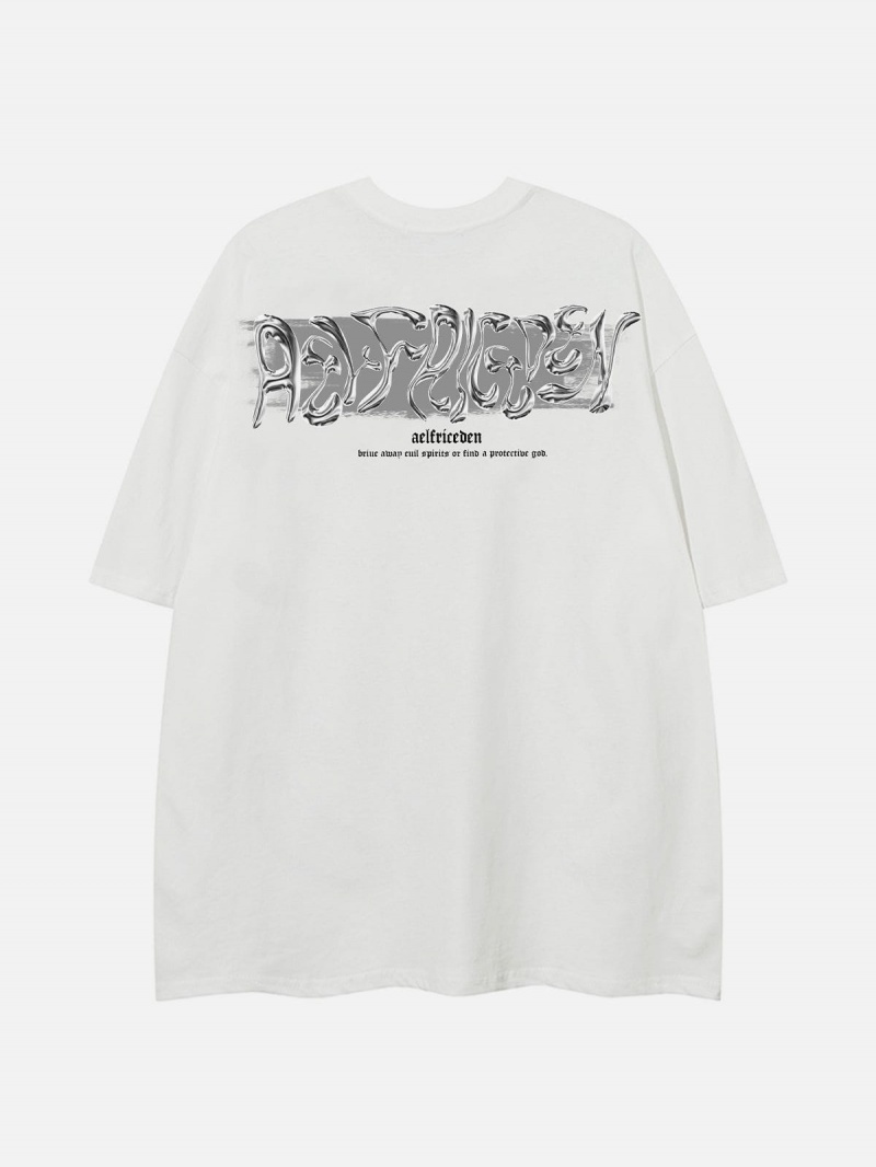 Blanche  T Shirts Aelfric Eden Silver Abstract Letter Print Tee - UWW-2110899